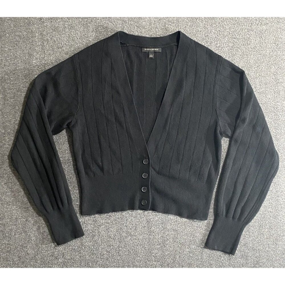 Banana Republic Cardigan Sweater Womens Black V Neck Long Sleeve Size L